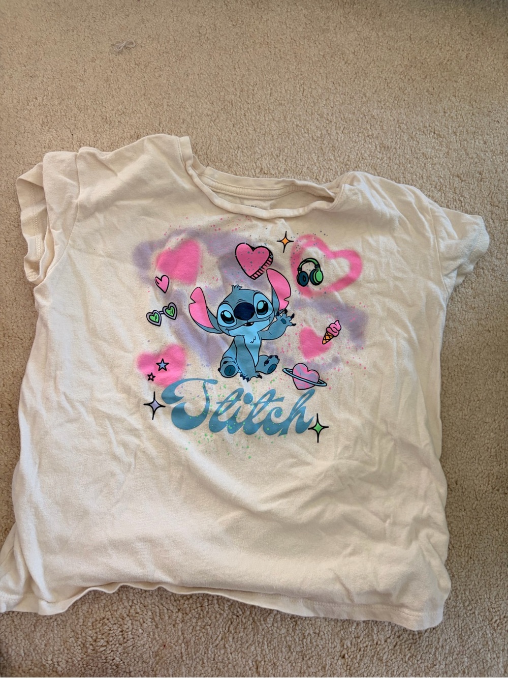 Old Navy White Kids Stitch Graphic Tee with Pink Accents
